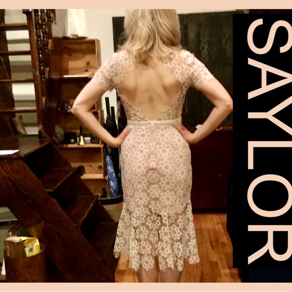 Saylor Ivory Backless Lace Dress ~ Sz S - Picture 3 of 12